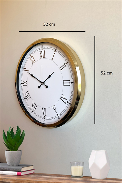 İhtişamlı Gold 52 Cm Metal Roma Rakamlı Lüks Duvar Saati