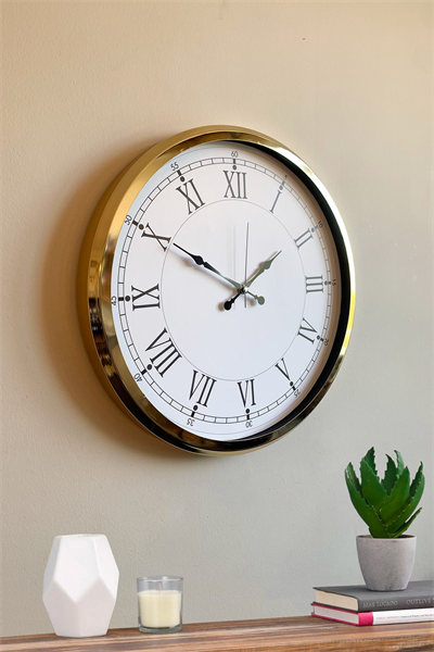 İhtişamlı Gold 52 Cm Metal Roma Rakamlı Lüks Duvar Saati