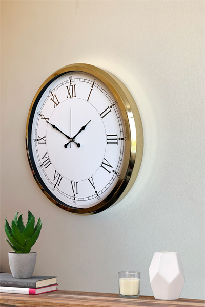 İhtişamlı Gold 52 Cm Metal Roma Rakamlı Lüks Duvar Saati