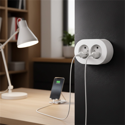 İkili Beyaz Topraklı Sıva Üstü Priz - Modern Elektrik Çiftli Priz