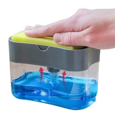 İkisi Bir Arada Basmalı Pratik Sıvı Sabunluk Pompası ve Bulaşık Yıkama Süngeri Haznesi (3936)