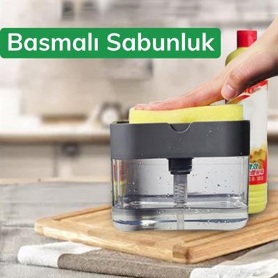İkisi Bir Arada Basmalı Pratik Sıvı Sabunluk Pompası ve Bulaşık Yıkama Süngeri Haznesi (3936)
