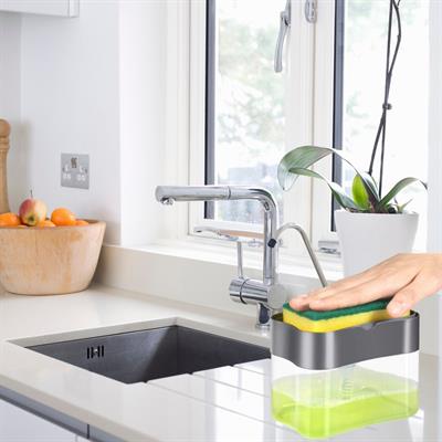 İkisi Bir Arada Basmalı Pratik Sıvı Sabunluk Pompası ve Bulaşık Yıkama Süngeri Haznesi (3936)