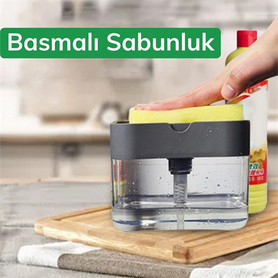 İkisi Bir Arada Basmalı Pratik Sıvı Sabunluk Pompası Ve Bulaşık Yıkama Süngeri Haznesi Bx40