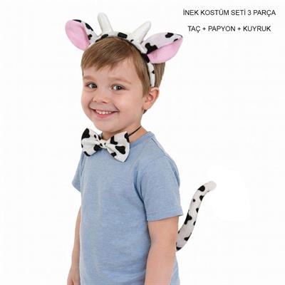 İnek Kostüm Aksesuar Seti 3 lü - Taç Papyon Kuyruk (3936)