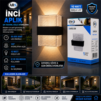Ip66 50.000 Saat Led Ömrü 10w İnci Led Aplik Duvar Lambası Ars-348956 Bx40