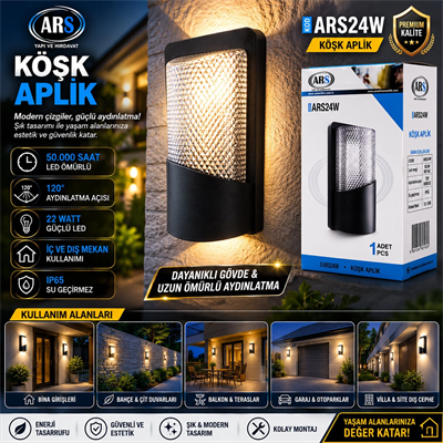 Ip66 50.000 Saat Led Ömrü 22w Köşk Led Aplik Duvar Lambası Ars-348955 Bx40