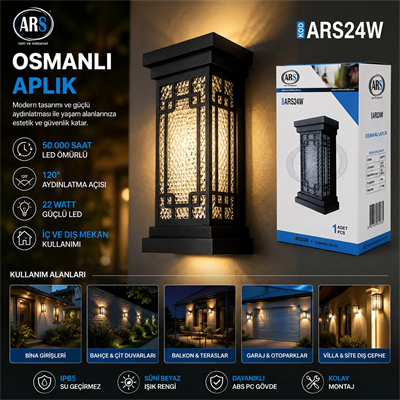 Ip66 50.000 Saat Led Ömrü 22w Osmanlı Led Aplik Duvar Lambası Ars-348952 Bx40