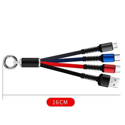 Işıklı Anahtarlık Model 3 İn 1 Usb Çıkışlı Mikro,type-c Ve İphone Uyumlu Şarj Kablosu Bx40