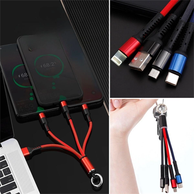 Işıklı Anahtarlık Model 3 İn 1 Usb Çıkışlı Mikro,type-c Ve İphone Uyumlu Şarj Kablosu Bx40