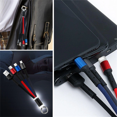 Işıklı Anahtarlık Model 3 İn 1 Usb Çıkışlı Mikro,type-c Ve İphone Uyumlu Şarj Kablosu Bx40
