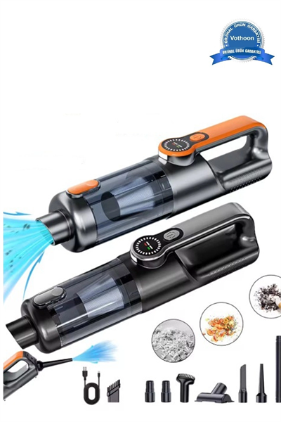 Işıklı Araç Süpürgesi Kablosuz 22.000 Pascal Çekim Gücü Vakum Ve Üfleme 2in1 10başlık Metal Filtreli