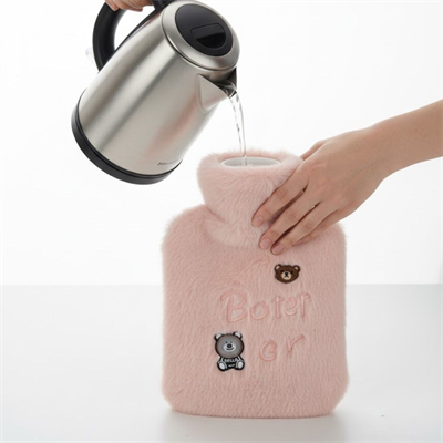 Işıklı Ayıcıklı Figürlü Pembe Peluş Sıcak Su Torbası 1 Lt – Yumuşak Kılıf, Uzun Süre Sıcak Tutan Termal Su Torbası