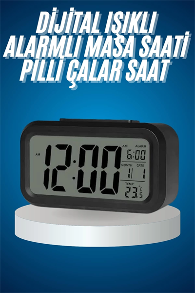 Işıklı Dereceli Masa Ofis Saati Alarmlı Termometre Takvim Çalar Saat