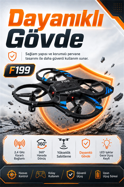 Işıklı Gövdeli Uzaktan Kumandalı Drone Oyuncak 360 Derece Takla Atabilen Uçuş Seti