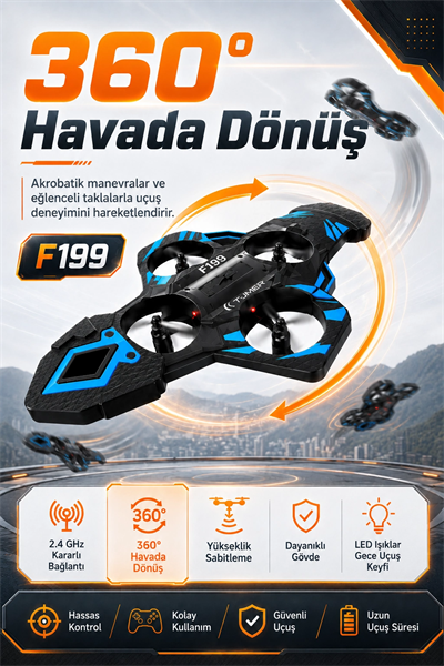 Işıklı Gövdeli Uzaktan Kumandalı Drone Oyuncak 360 Derece Takla Atabilen Uçuş Seti