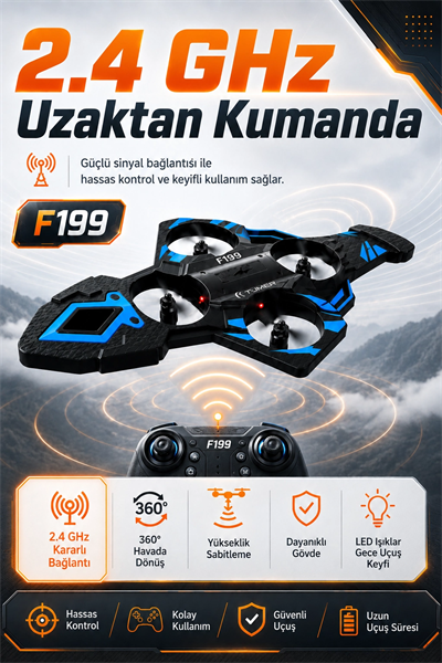 Işıklı Gövdeli Uzaktan Kumandalı Drone Oyuncak 360 Derece Takla Atabilen Uçuş Seti