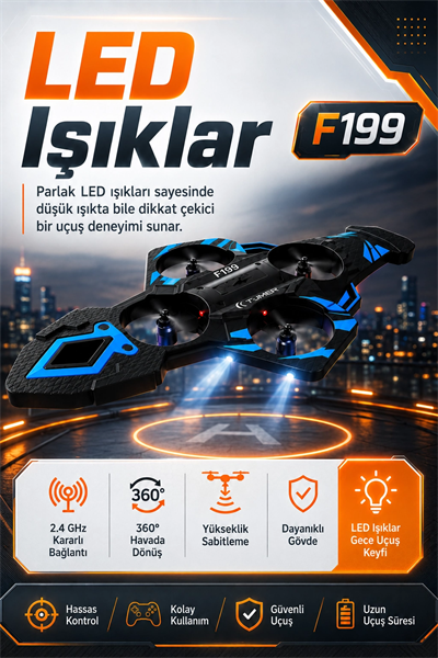 Işıklı Gövdeli Uzaktan Kumandalı Drone Oyuncak 360 Derece Takla Atabilen Uçuş Seti