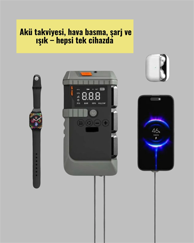 Işıklı Hava Kompresörlü Taşınabilir Akü Takviye Ünitesi
