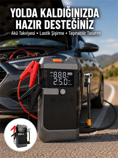 Işıklı Hava Kompresörlü Taşınabilir Akü Takviye Ünitesi Yeni Nesil