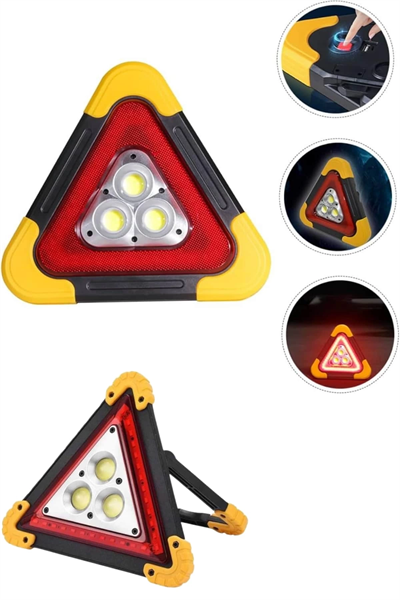 Işıklı İkaz Lambası Reflektör Şarjlı Işıklı Üçgen LED Acil Durum Feneri