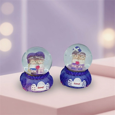 Işıklı Mini Boy Kar Küresi - Pilli - Romantik Çift Temalı - Hediyelik