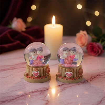 Işıklı Mini Kar Küresi - Çift Temalı - Pilli - Dekoratif - Romantik Hediyelik