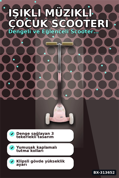 Işıklı Müzikli Round Scooter 1 Adet Çocuk Scooterı Açık Hava Eğlencesi BX-313652