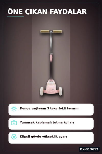 Işıklı Müzikli Round Scooter 1 Adet Çocuk Scooterı Açık Hava Eğlencesi BX-313652