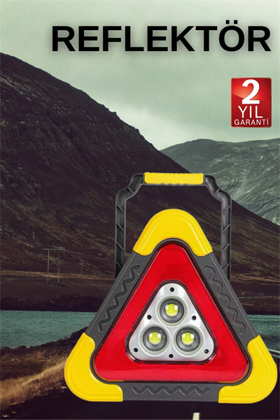 Işıklı Üçgen Reflektör Led Projektör Acil Durum Feneri Flaşör 500 Lümen