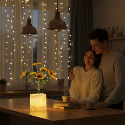 Işıklı Yapay Çiçek – Sarı Saksılı LED Dekoratif Bitki, Masaüstü ve Ev Ofis Aydınlatmalı Süs Bitkisi