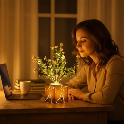 Işıklı Yapay Çiçek – Siyah Saksılı Led Dekoratif Bitki, Masaüstü Ve Ev Ofis Aydınlatmalı Süs Bitkisi Bx40