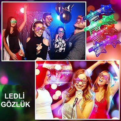 Işıklı Yıldız Gözlük Ledli Parti Gözlüğü 6 Renk 12 Adet (3936)