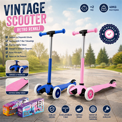 Işıksız Vıntage Scooter 55x57-64-71cm Retro Renkli +2 Yaş - 40kg Max Taşıma Herhangi Bir Renk Gönderilir Bx40