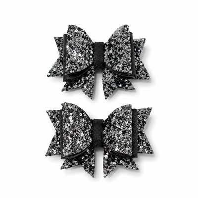 Işıltılı Glitter Tasarımlı Fiyonk Saç Tokası Gri Pullu