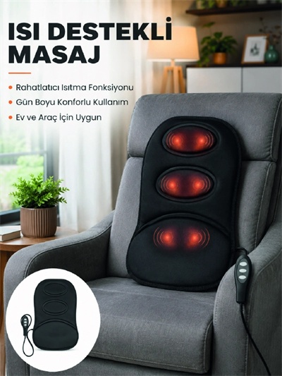 Isıtmalı Masaj Minderi  Masaj Motoru, Kablolu Kumanda ve Çoklu Masaj Modu