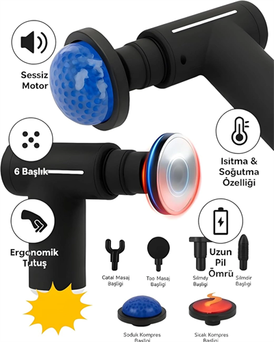 Isıtmalı Soğutmalı Masaj Tabancası 3200 RPM Sessiz Motor USB C Şarjlı