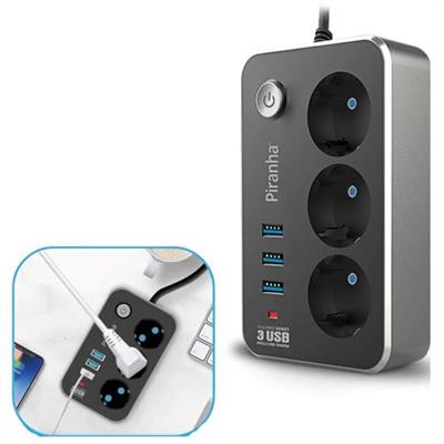 Isıya Dayanıklı Termal Akım Korumalı 2 Mt 10A 2500W 3lü Priz ve 3 Usbi 2.1A Uzatma Kablosu (3936)