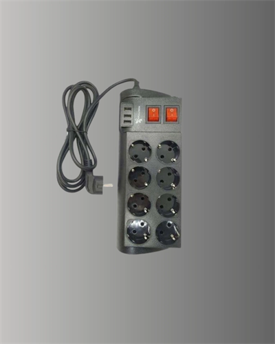 Isıya Dayanıklı Termal Akım Korumalı 8li Priz ve 3 USB Girişli Uzatma Kablosu