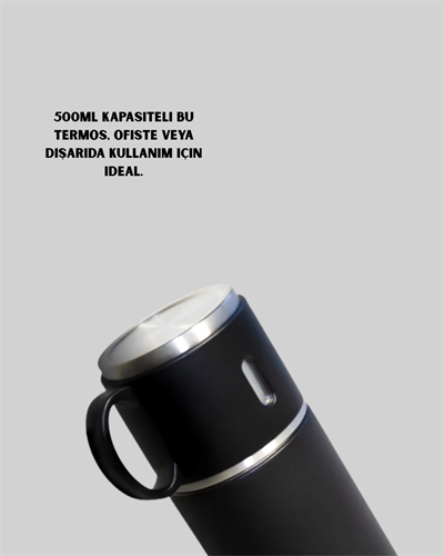 Isıyı Uzun Süre Koruyan 500 ml Termos Seti | Çelik Gövde, 2 Bardaklı, Hediye Kutulu
