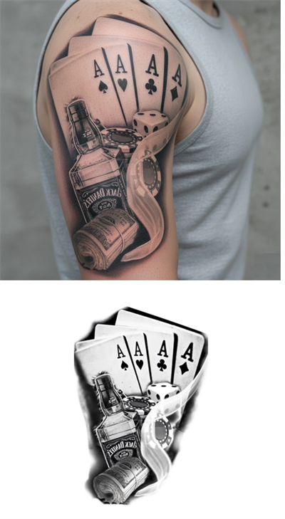 İskambil Dolar Zar Geçici Dövme Şablonu Büyük Boy