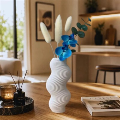 İskandinav Tarz Dalgalı Formlu Dekoratif 3d Vazo Beyaz