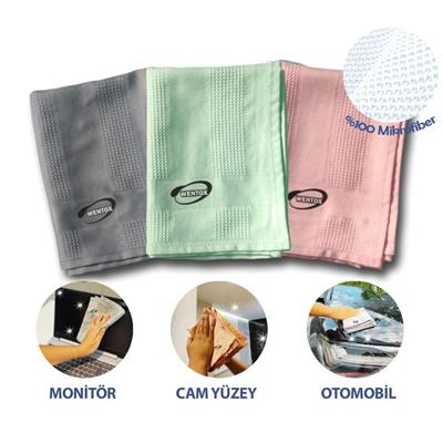 İz Bırakmayan Mikrofiber Temizlik Bezi 3'lü Set Cam ve Ayna Silme Toz Alma Temizlik Bezi (3936)