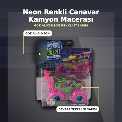 JMV39 Neon Renkli 1:64 Ölçek Canavar Kamyon Monster Trucks Smashers Araç