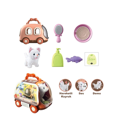 JND-6801 Taşıma Araba Çantalı Hareketli Pilli Kedi Set -Vardem Oyuncak