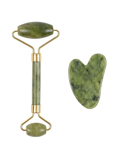 Jade Stone Yüz Bakım Seti Gua Sha ve Roller Masaj Taşı