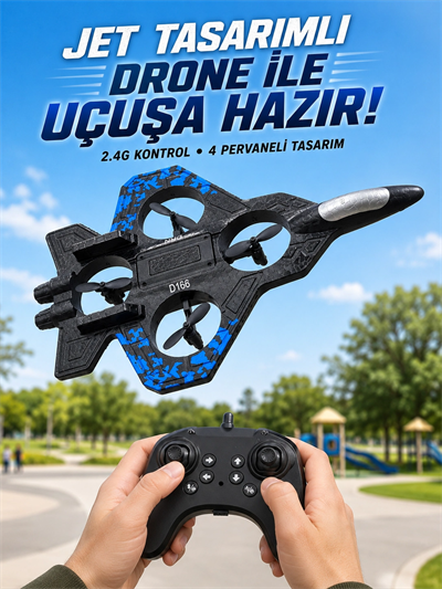 Jet Tasarımlı Uzaktan Kumandalı Drone 4 Pervaneli 2.4G 360 Derece Takla LED Işıklı Uçak
