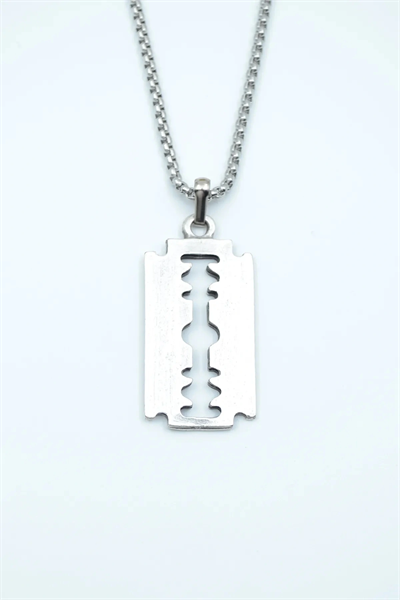 Jilet Çelik Kolye - Jilet Model Paslanmaz Gümüş Renk Çelik Kolye