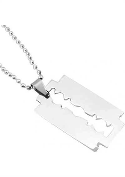 Jilet Çelik Kolye - Jilet Model Paslanmaz Gümüş Renk Çelik Kolye