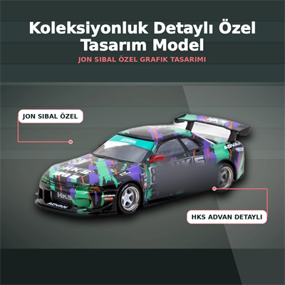 Jon Sibal Tasarımı 1/64 Ölçekli Nissan Skyline R32 Widebody HKS Setli Model Araba - Eco Lounge